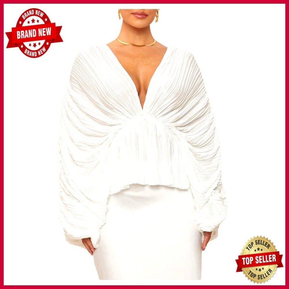 Elegant V-Neck Dolman Long Sleeve Blouse Flare Peplum Party Tops Chic